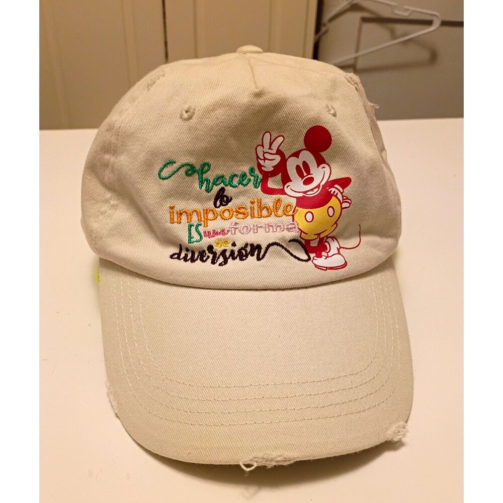 Disney Mickey Mouse Beige Embroidered Baseball Cap Hat Adult Unisex